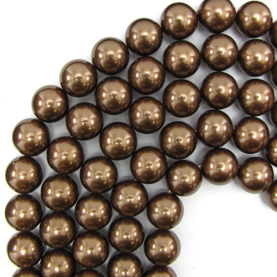 16mm brown shell pearl round beads 16" strand