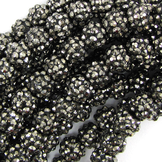 14 14mm resin acrylic rhinestone round beads grey
