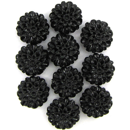 12mm synthetic black coral carved chrysanthemum flower pendant bead 10pcs