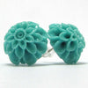17mm synthetic coral carved chrysanthemum flower earring pair green