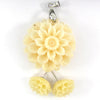 30mm synthetic coral carved chrysanthemum flower pendant earring pair cream