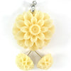 36mm synthetic coral carved chrysanthemum flower pendant earring pair cream