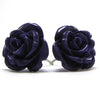 15mm synthetic coral carved rose flower earring pair purple