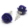 12mm synthetic coral carved rose flower earring pair purple