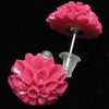 12mm synthetic coral carved chrysanthemum flower earring pair magenta