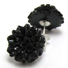 12mm synthetic coral carved chrysanthemum flower earring pair black