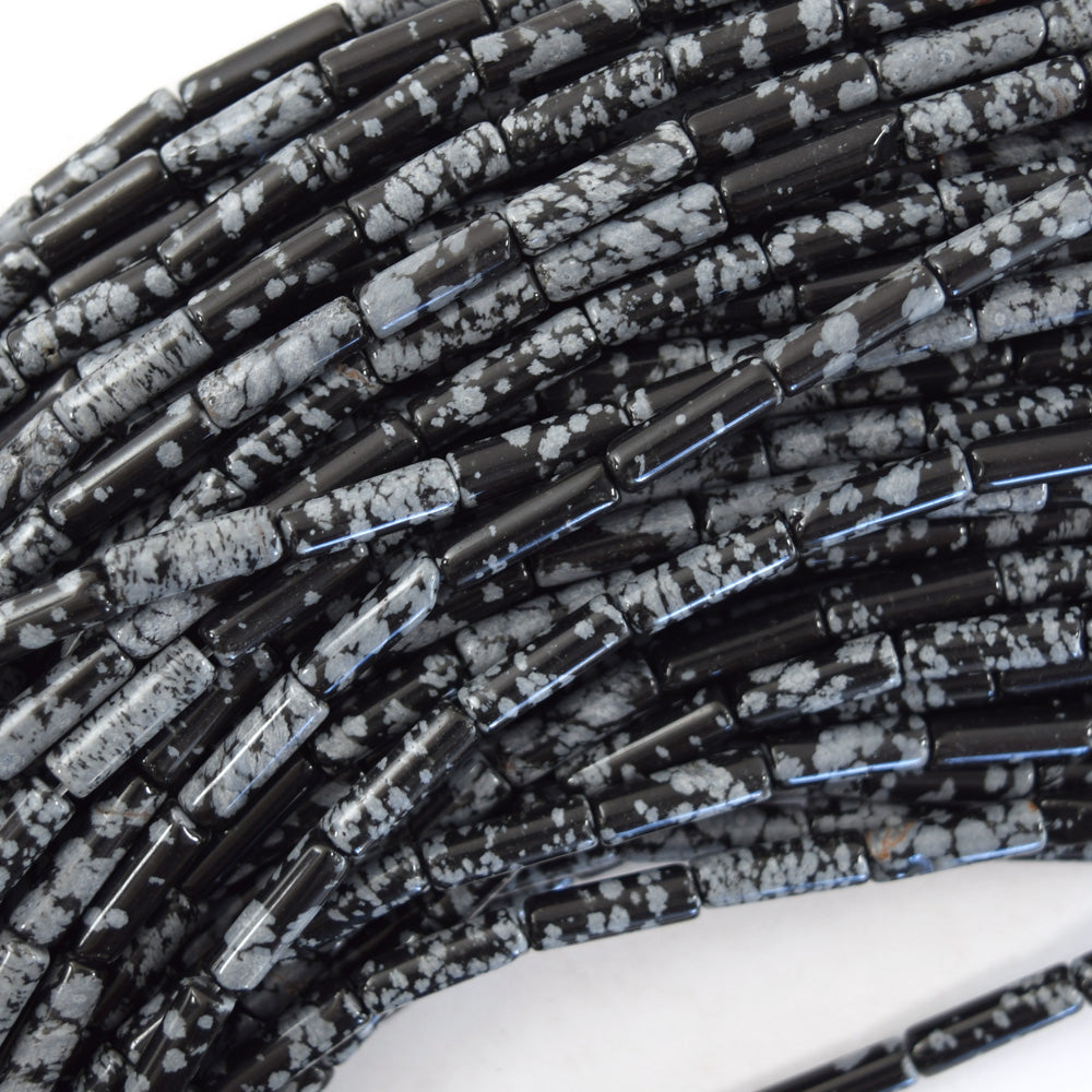 13mm natural black snowflake obsidian tube beads 15.5" strand 4x13mm