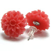 15mm synthetic coral carved chrysanthemum flower earring pair pink