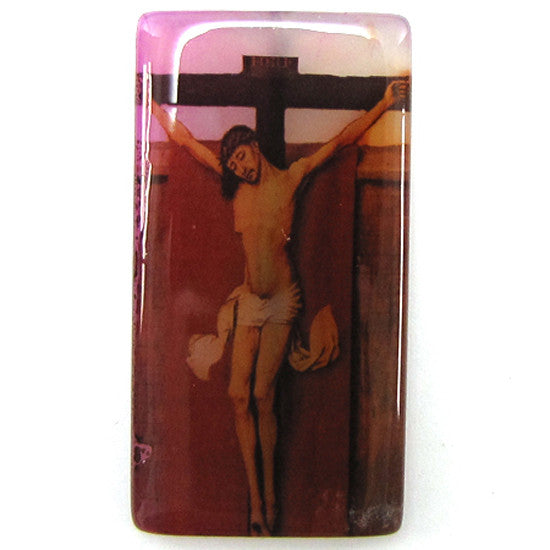 26x50mm pink agate painting rectanglel pendant bead