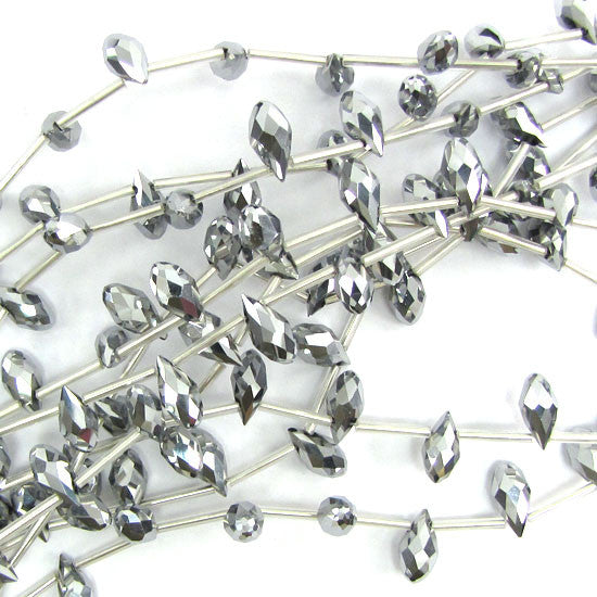 6x12mm faceted quartz teardrop beads 15.5" strand silver