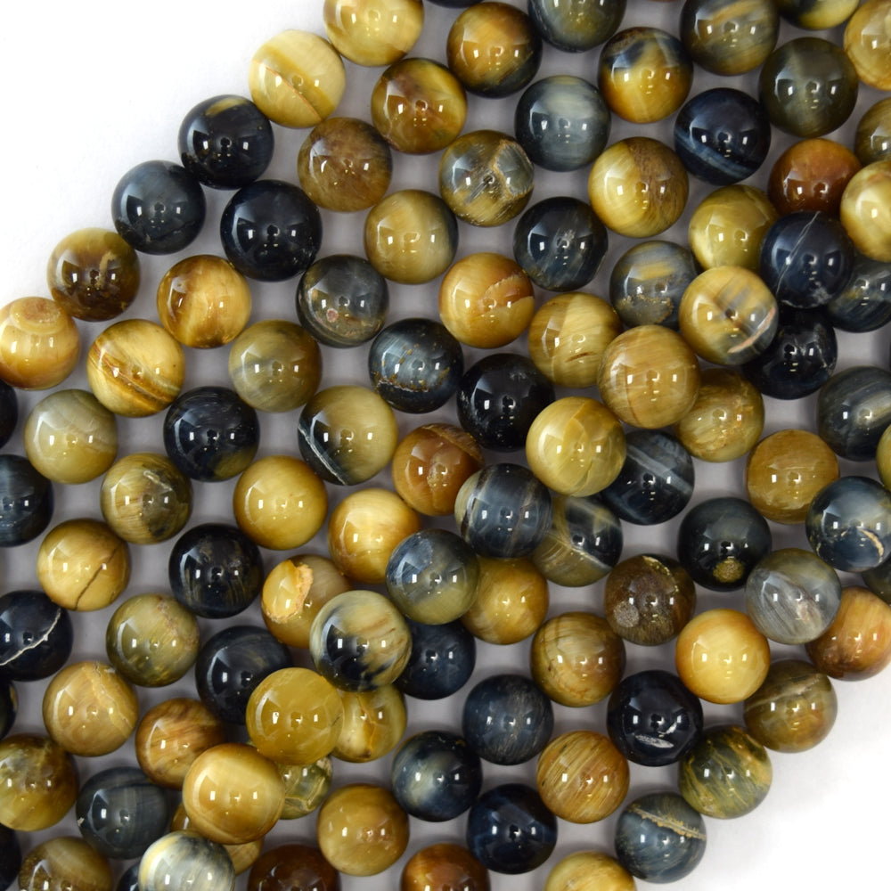 Gold Blue Tiger Eye Round Beads Gemstone 15.5" Strand 4mm 6mm 8mm 10mm 12mm