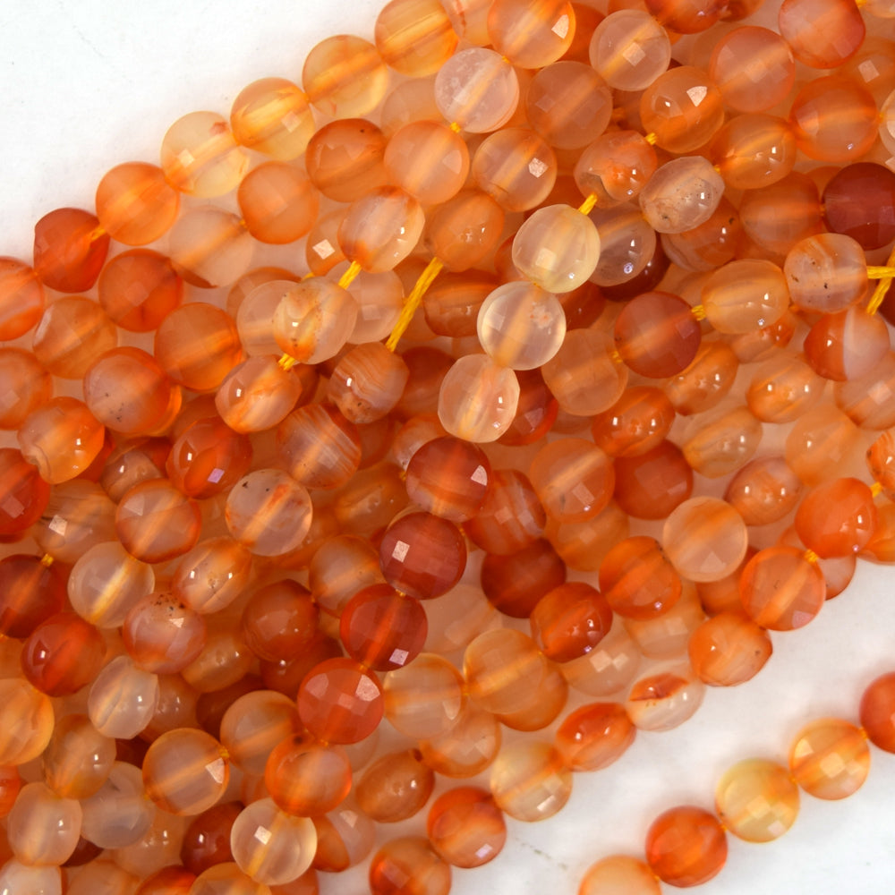 6mm natural faceted carnelian coin beads 15" Strand