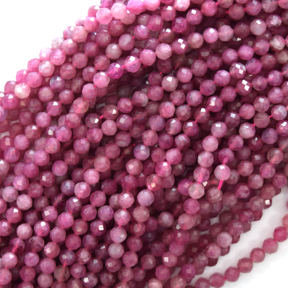 3mm natural faceted pink tourmaline round beads 15.5" strand