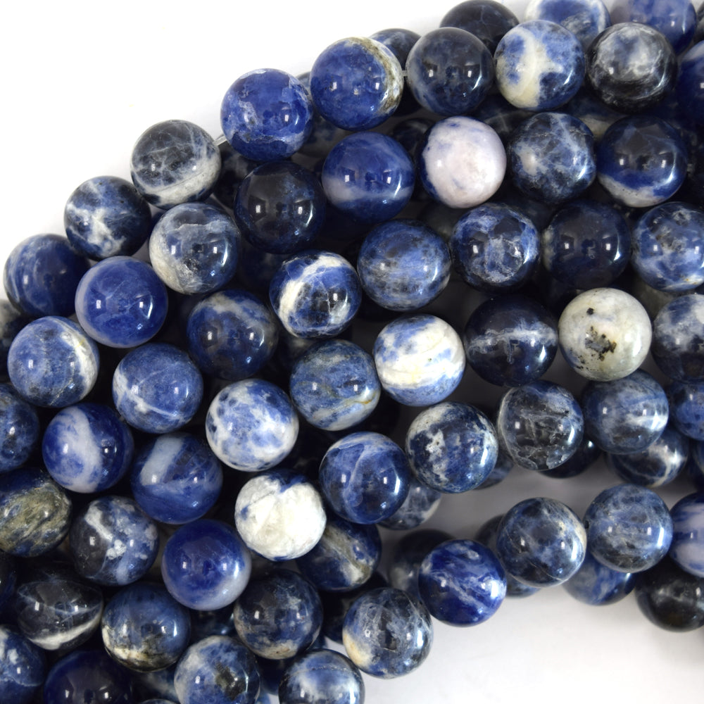 Natural White Blue Sodalite Round Beads Gemstone 15"Strand 4mm 6mm 8mm 10mm 12mm
