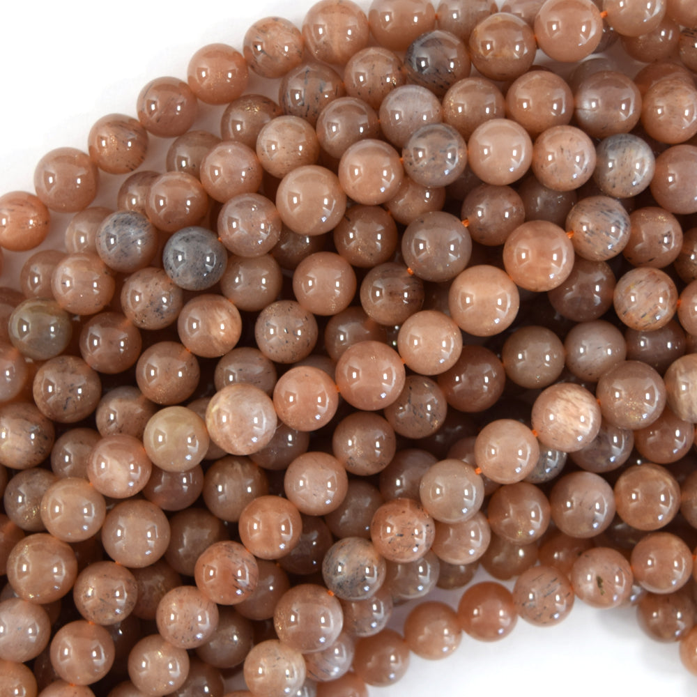 Natural Gray Orange Sunstone Round Beads Gemstone 15" Strand 6mm 8mm 10mm