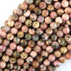 Natural Brown Pink Rhodochrosite Round Beads Gemstone 15