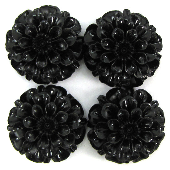 24mm synthetic coral carved chrysanthemum flower beads 15" strand 16 pcs black