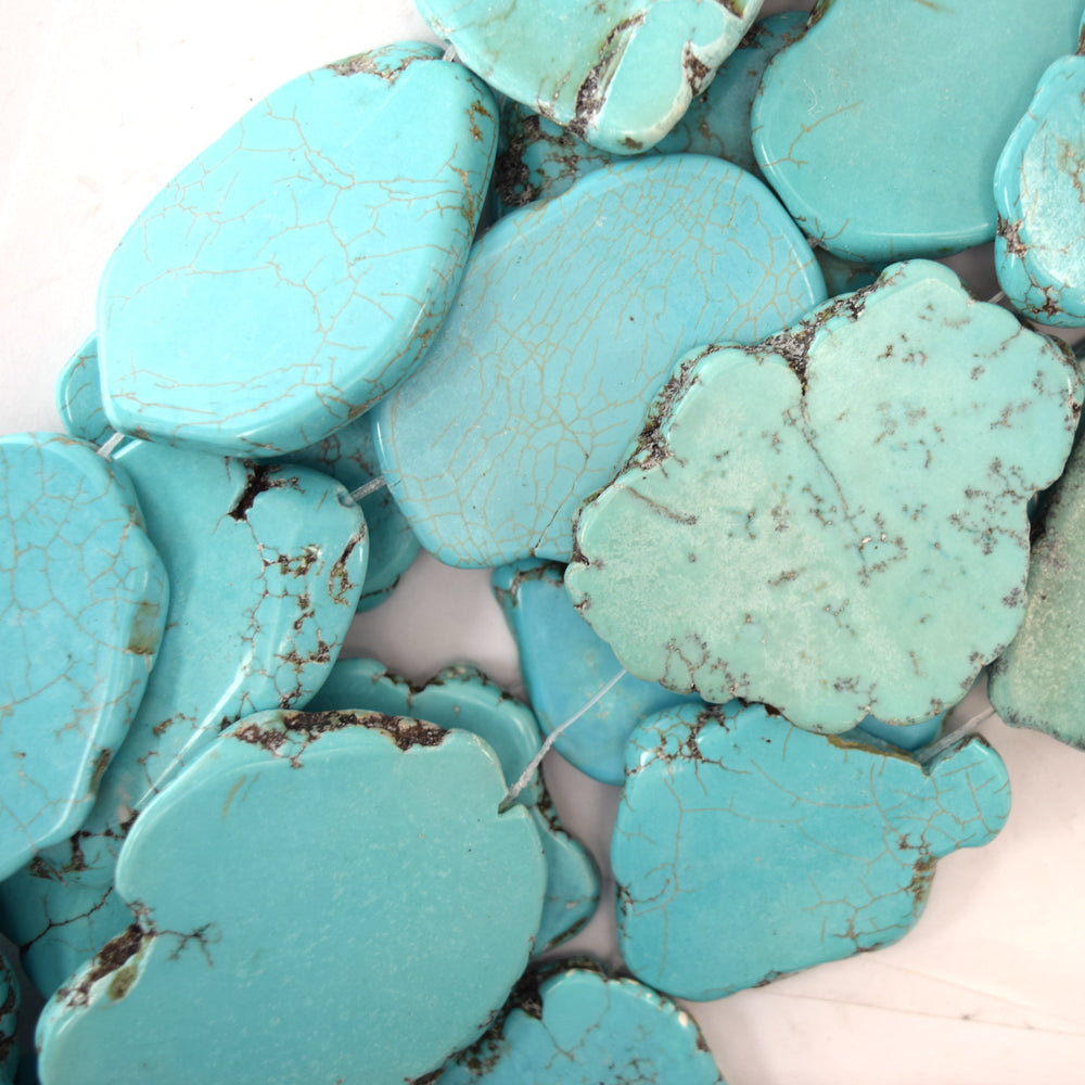50mm blue turquoise freeform slab slice nugget beads 15" strand