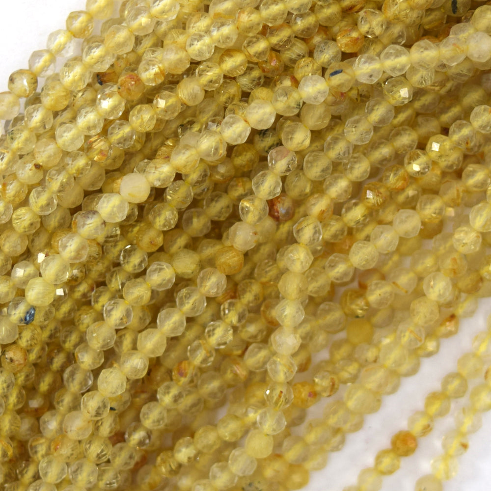3mm faceted gold rutilated quartz round beads 15.5" strand