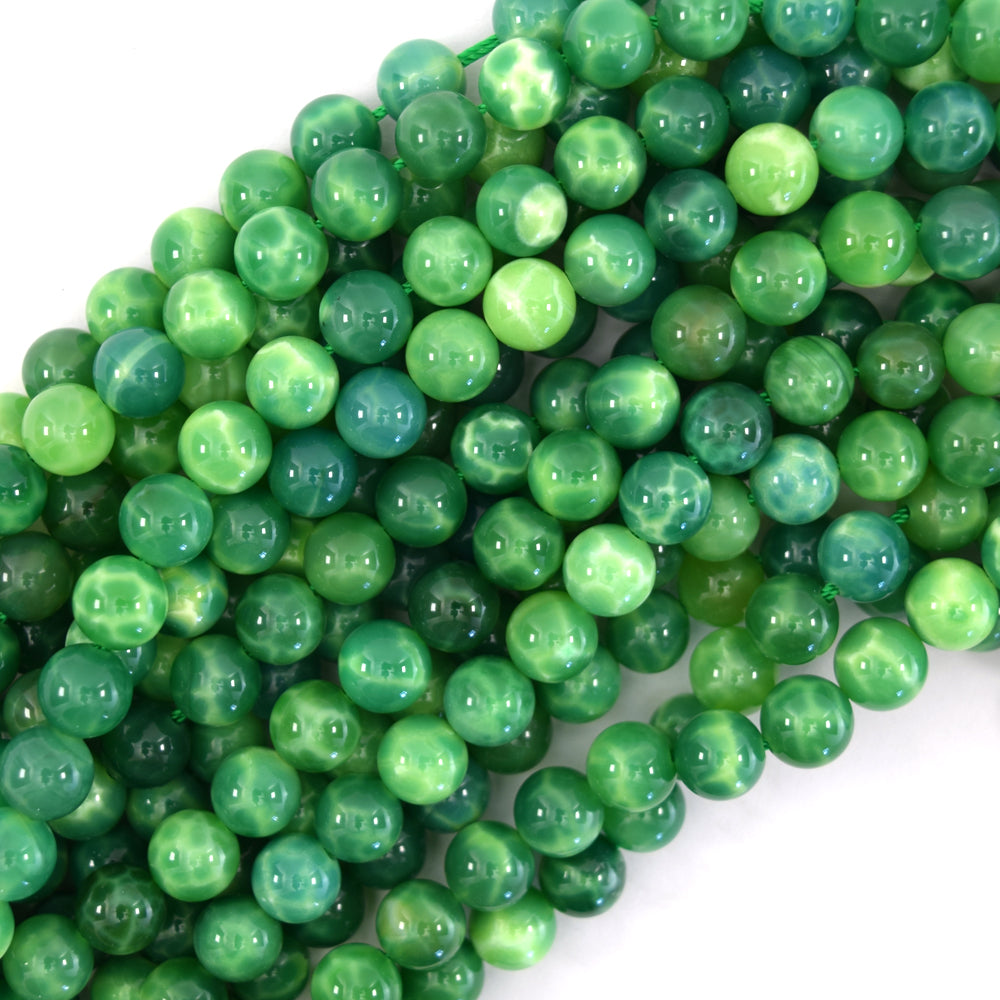 Natural Green Chalcedony Round Beads Gemstone 15.5" Strand 6mm 8mm 10mm