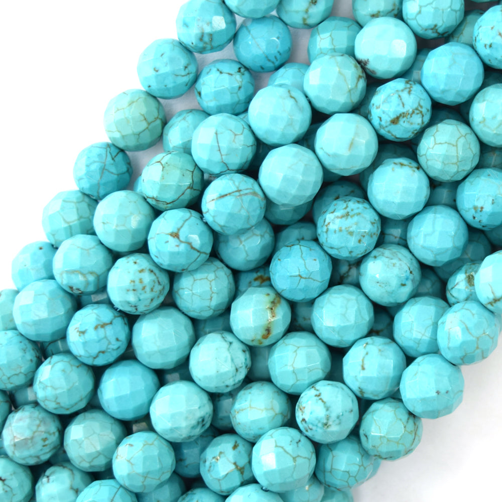 Faceted Blue Turquoise Round Beads 15.5" Strand 2mm 4mm 6mm 8mm 10mm 12mm S1