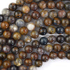 Natural Brown Pietersite Round Beads Gemstone 15.5