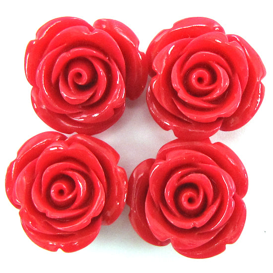 24mm synthetic coral carved rose flower beads 15" strand magenta 15 pieces