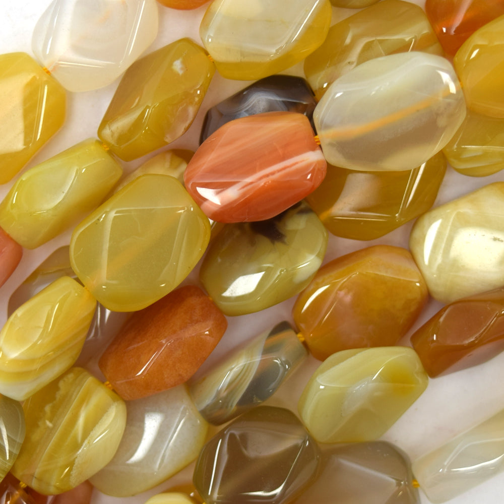 15mm faceted yellow botswana agate nugget 15.5" strand