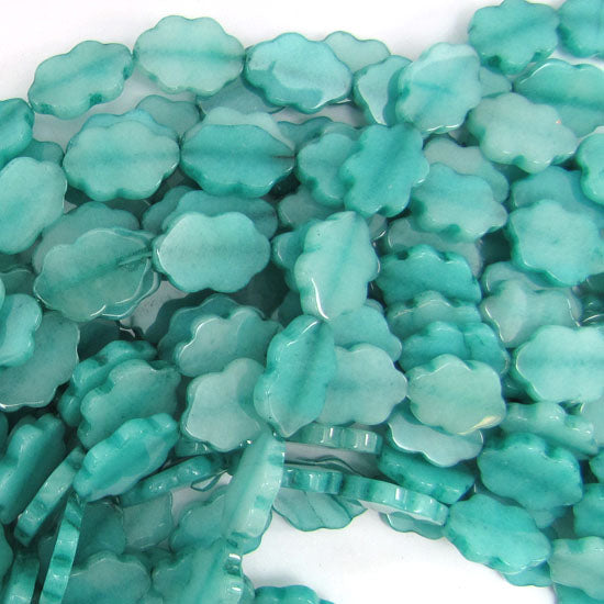 18mm green jade flower beads 15" strand