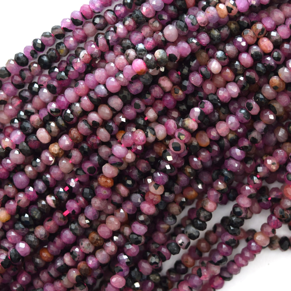 3mm genuine faceted pink ruby rondelle beads 15.5" strand