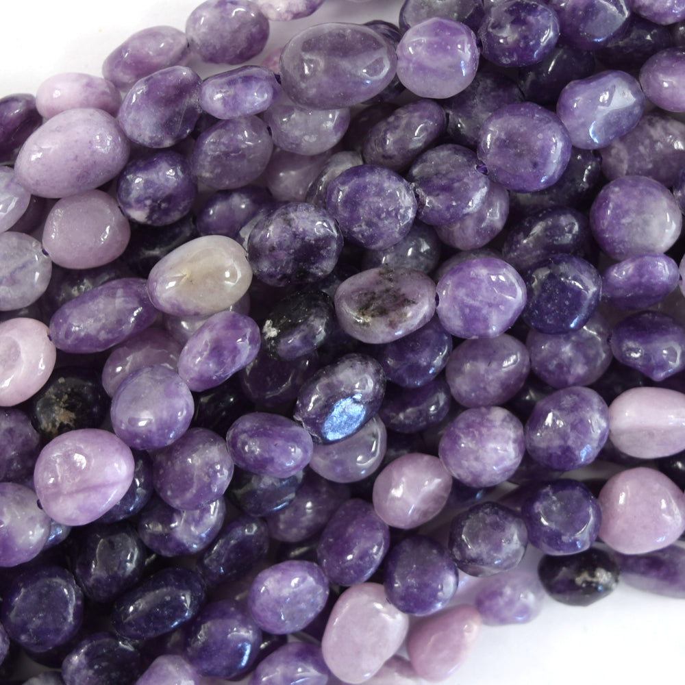 Natural Purple Lepidolite Pebble Nugget Beads Gemstone 15.5" Strand 6-7mm 7-9mm