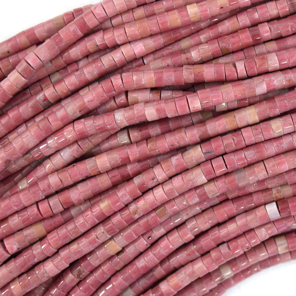 4mm natural pink rhodonite heishi disc beads 15.5" strand 2x4mm