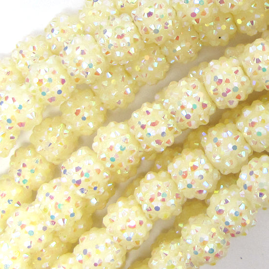 12mm resin acrylic rhinestone round beads 15" strand cream