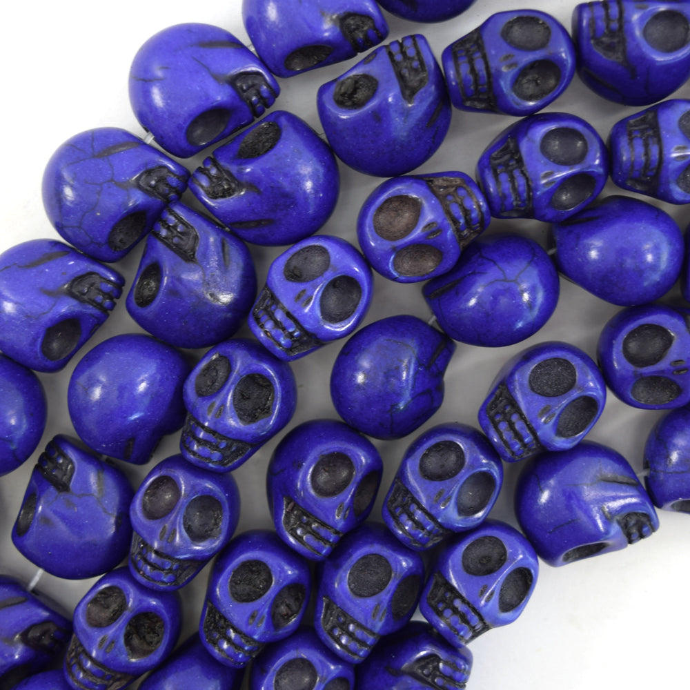 18mm purple turquoise carved skull beads 15.5" strand