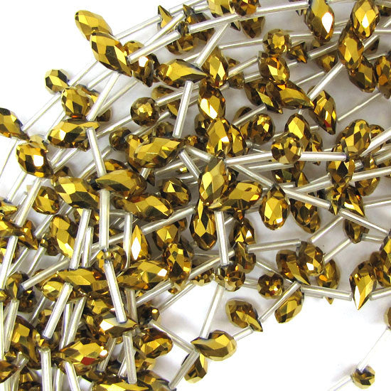 6x12mm faceted quartz teardrop beads 15.5" strand gold