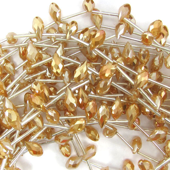 6x12mm faceted quartz teardrop beads 15.5" strand peach