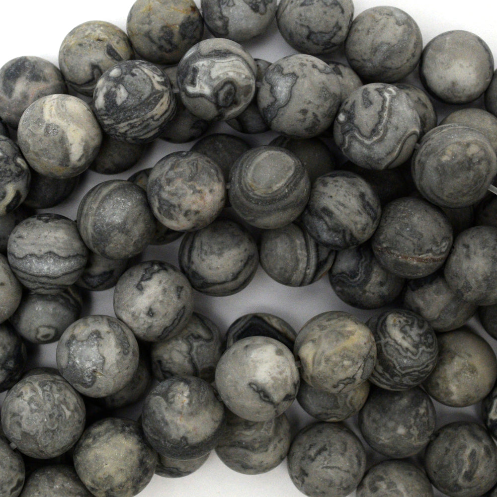 Natural Matte Map Jasper Round Beads Gemstone 15" Strand 6mm 8mm 10mm 12mm