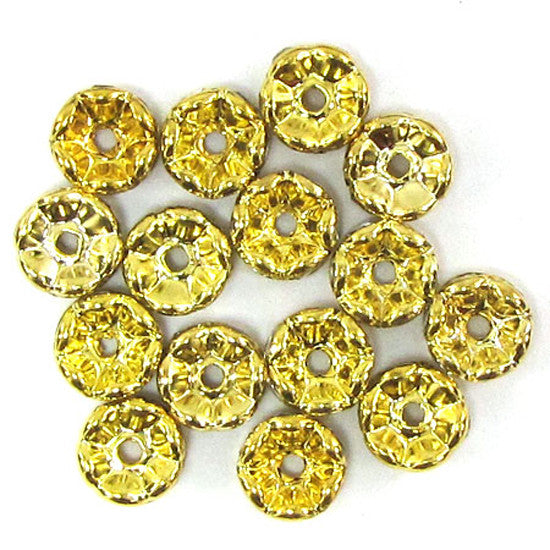 15 8mm gold plated rhinestone rondelle beads clear findings
