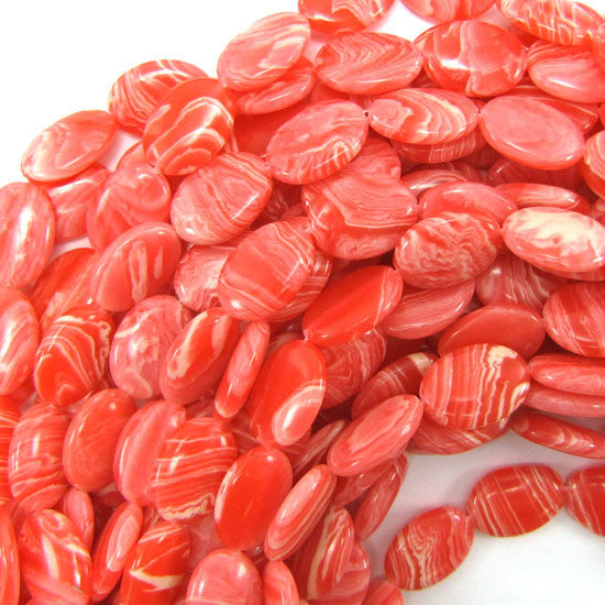 13x18mm synthetic pink rhodochrosite flat oval beads 15.5" strand