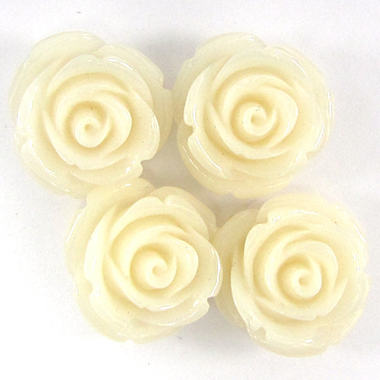 20mm synthetic coral carved rose flower beads 15" strand 20 pcs cream white