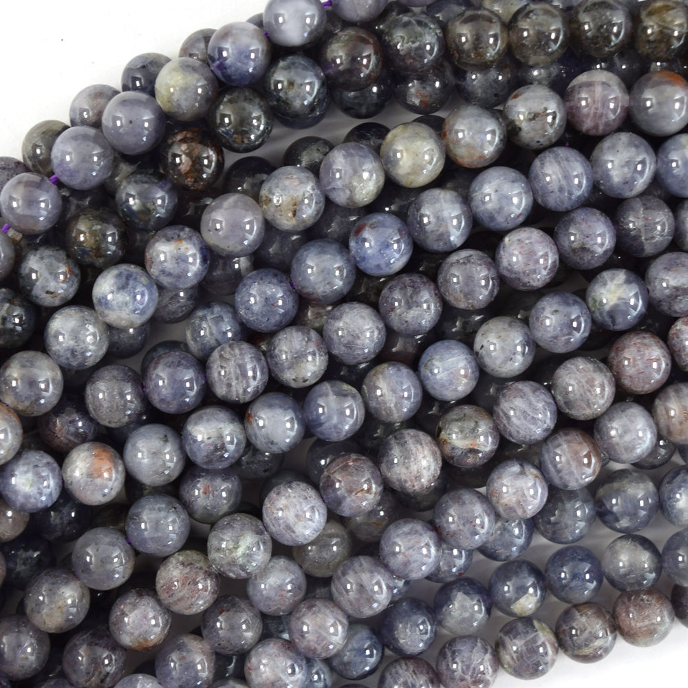 Natural Blue Iolite Round Beads Gemstone 15.5" Strand 6mm 8mm 10mm S1