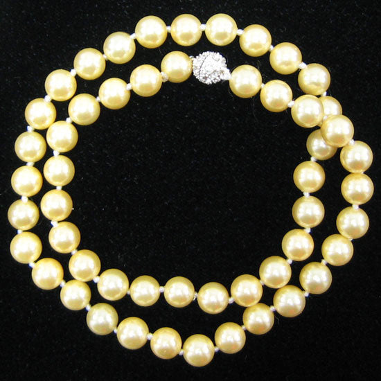 8mm yellow shell pearl round beads necklace 18" S1