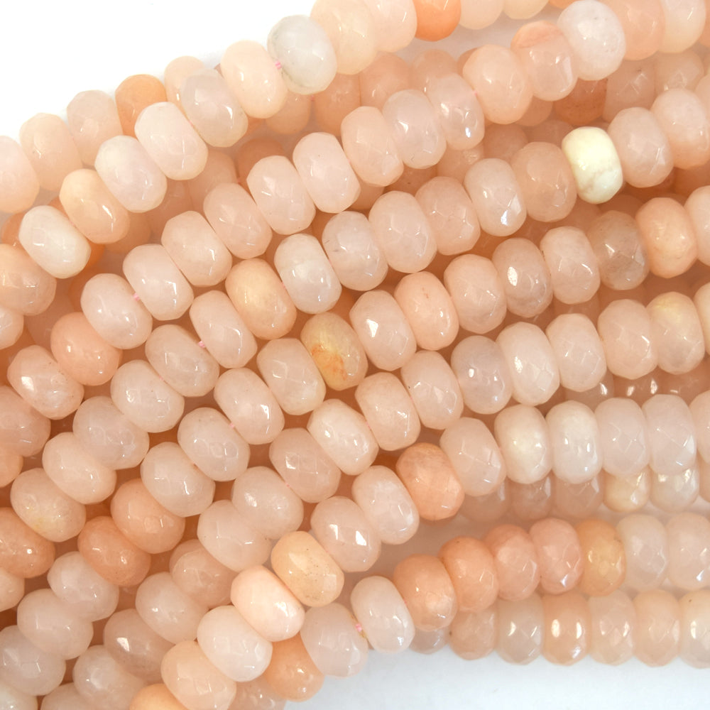 Natural Faceted Peach Aventurine Rondelle Button Beads 15" Strand 6mm 8mm 10mm