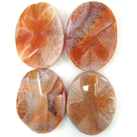 40mm orange crab fire agate wavy oval pendant bead 1pc S1