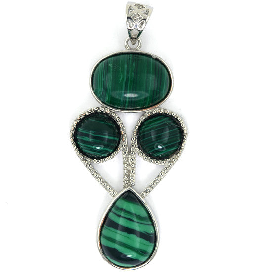 50mm green synthetic malachite silver plated oval coin teardrop pendant bead