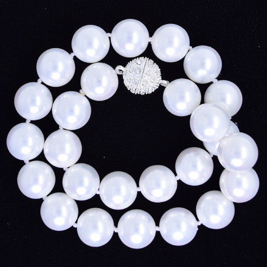 14mm rainbow white shell pearl round beads necklace 17"
