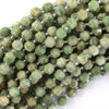 Natural Green Mountain Jade Prism Double Point Cut Faceted Beads 15.5