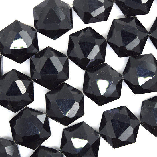14mm faceted crystal hexagon beads 7.5" strand black jet