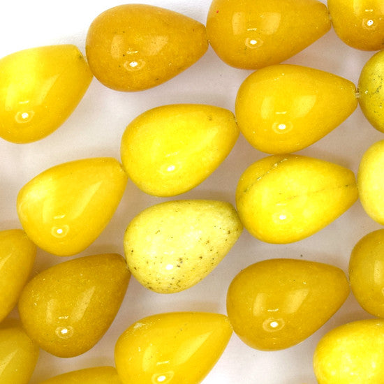 18mm yellow jade teardrop beads 16" strand