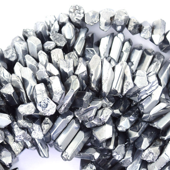 20-24mm silver radiatd crystal stick tooth beads 15" strand
